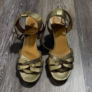 Bobbies Farrah Gold Platform Block Heel Sandals